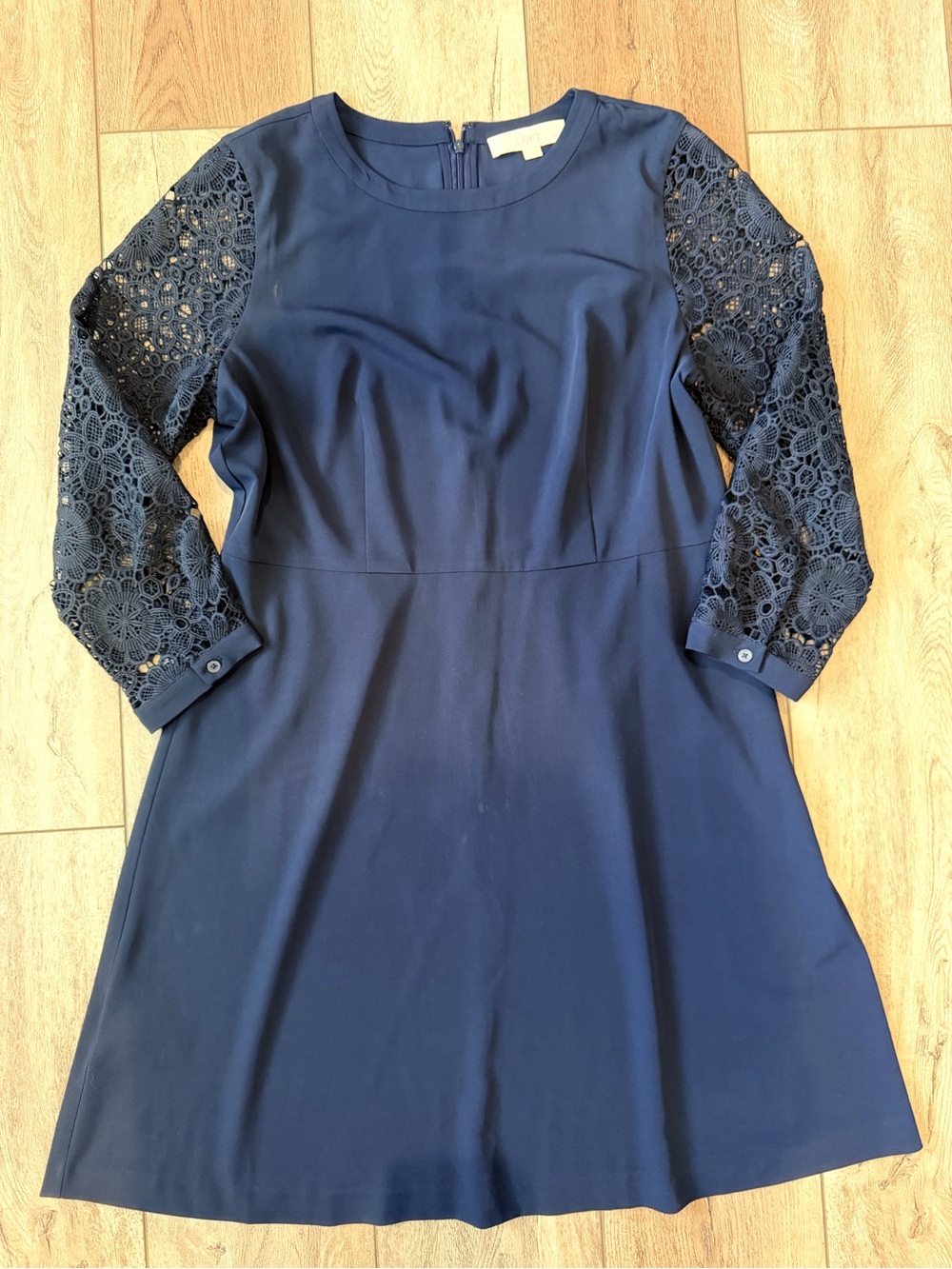 LOFT Navy Dress with Lace Long Sleeves (12P)
